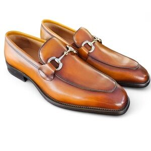 Carrucci Loafers Cognac / Burnished Brown Horsebit Buckle Size 11
